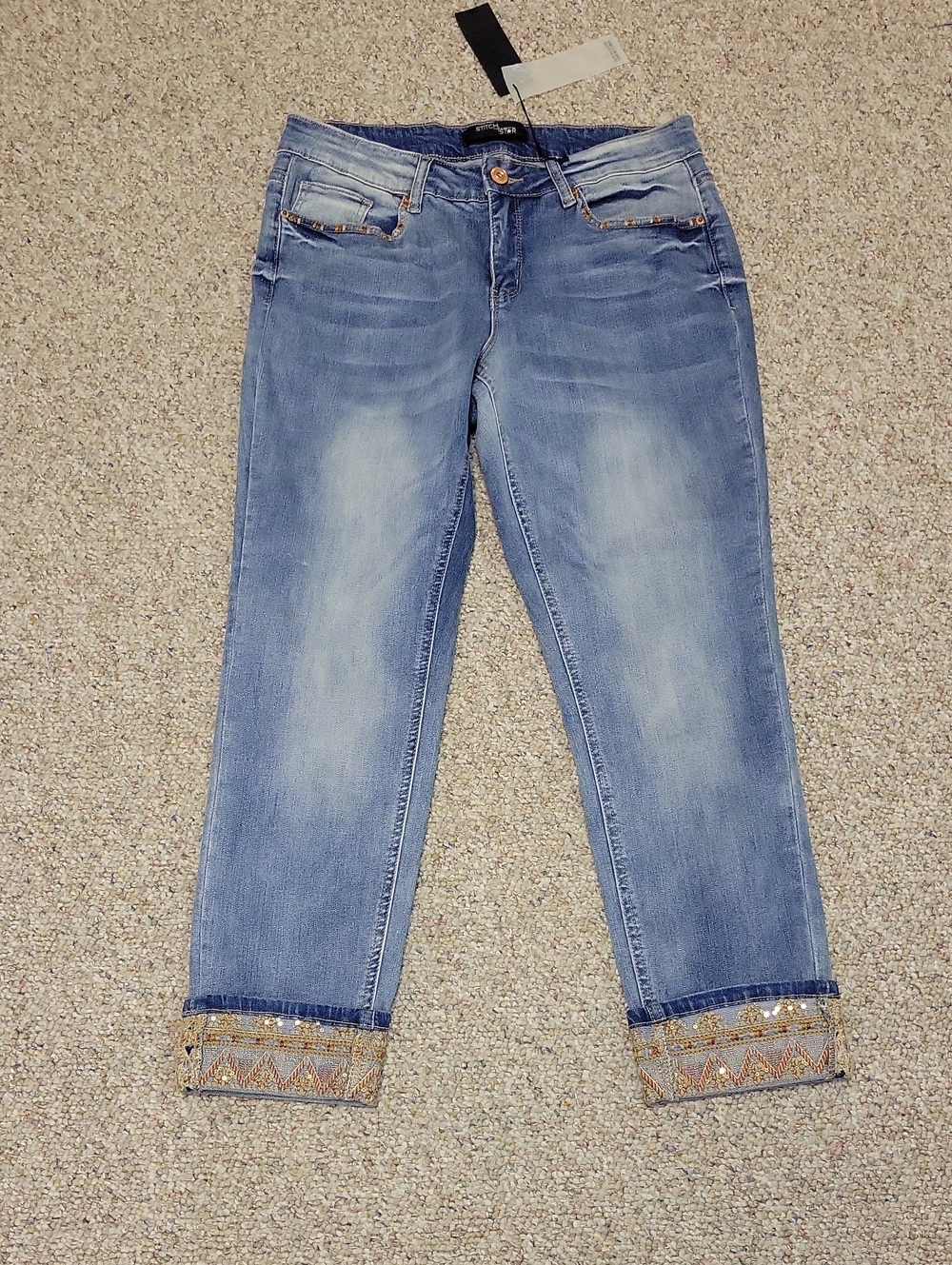 Stitch Star Women's Light Blue Embellished Cuff Jeans Sz 10 New Denim Ankle